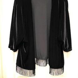Connected Apparel Silky Tasseled Black Jacket Sz XL