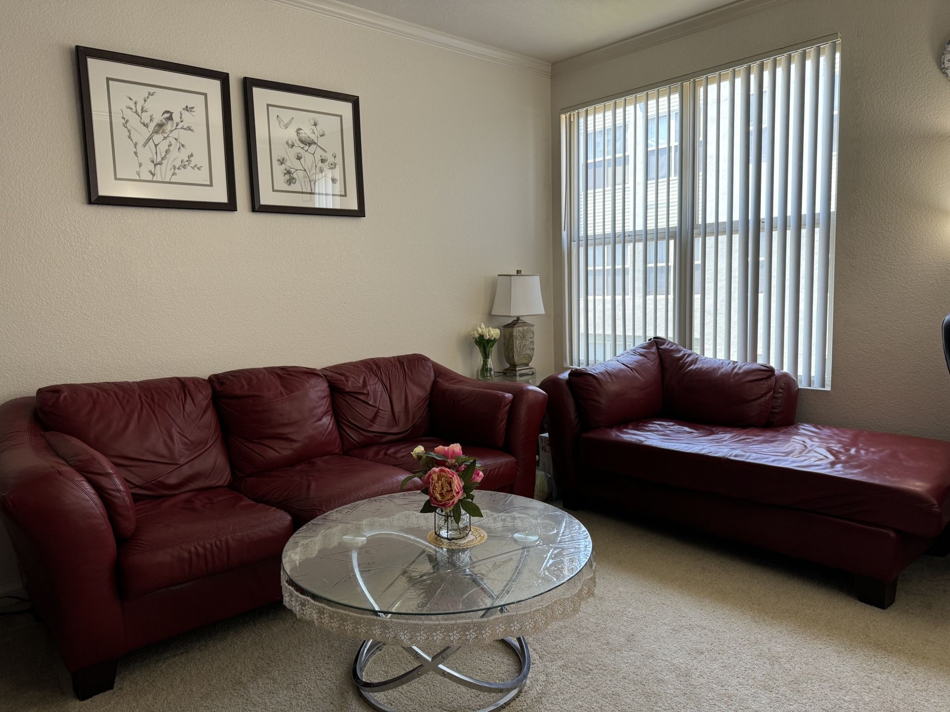 Leather Couch Set With Mahogany Wood Table