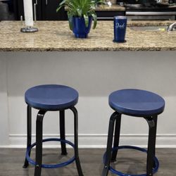 MODERN NAVY & BLACK SWIVEL BAR STOOLS (SET OF 2)