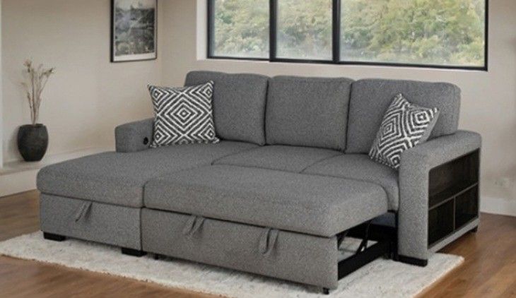 Brand New Grey Sectional Sofa Storage Sleeper
