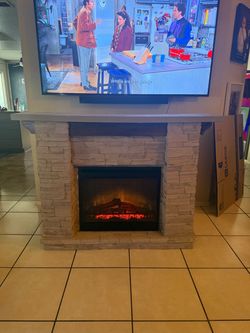 Electric Fireplace with Stone Mantel