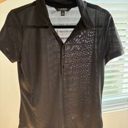 New without tags Ralph Lauren Petit Black label metallic pewter Black polo shirt with mesh details Size M