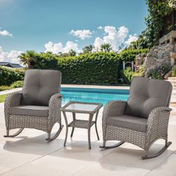 3-Piece Outdoor Wicker Rocking Chair Patio Set
