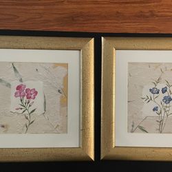NWT Lot Of 2 Vintage Gold Framed Wild Flower Paintings 12x12 Framed Painting