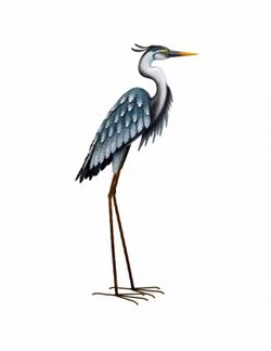 Large Blue Heron Metal Garden Statuary - Looking Down