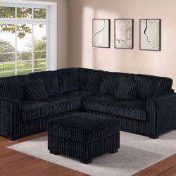 Corduroy Sectional Sofa With Ottoman