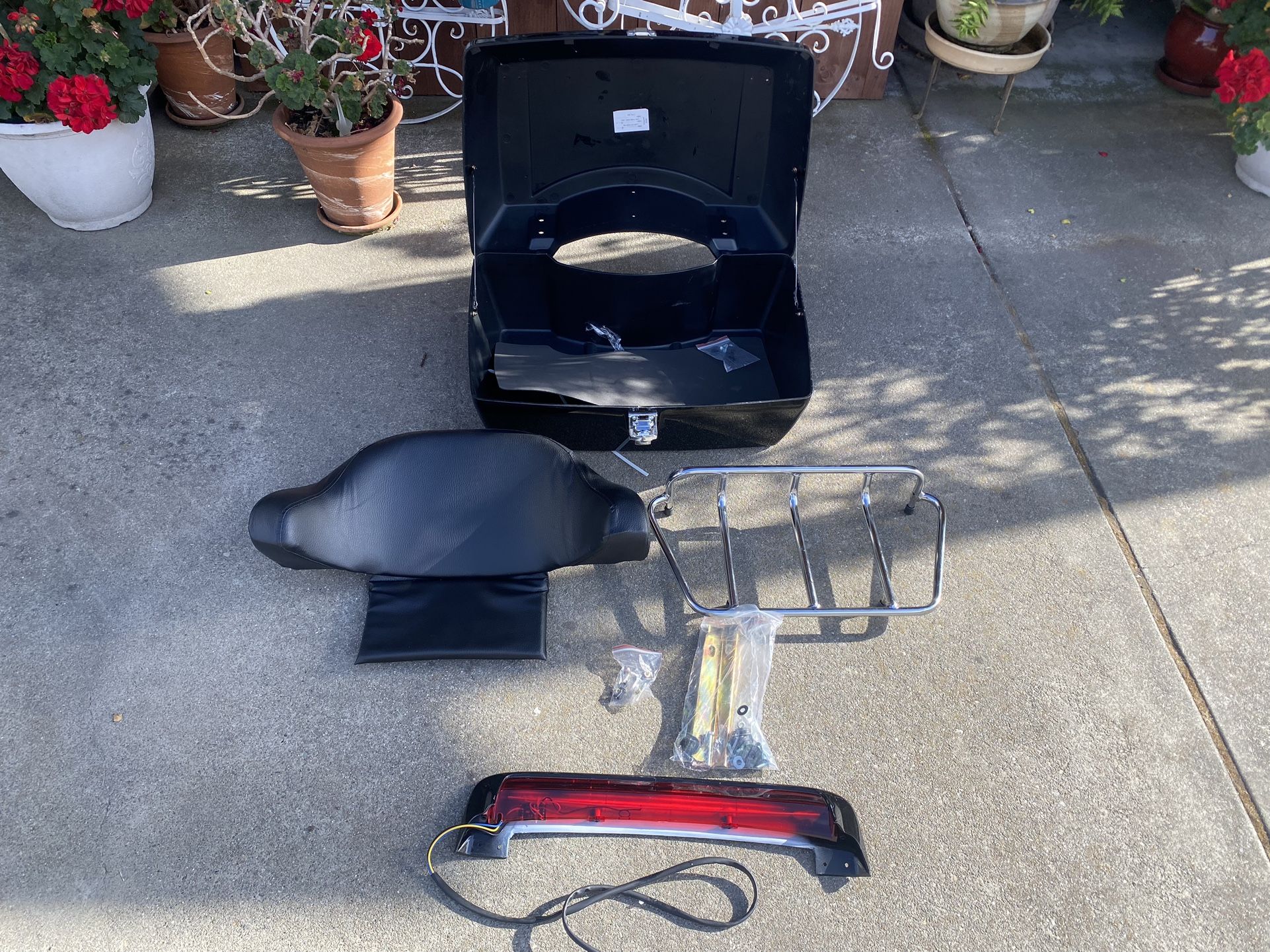 Black Motorcycle Trunk Tour Pack Luggage Compatible with Harley Honda Yamaha Suzuki Cruiser Tail Box Top Rack Backrest