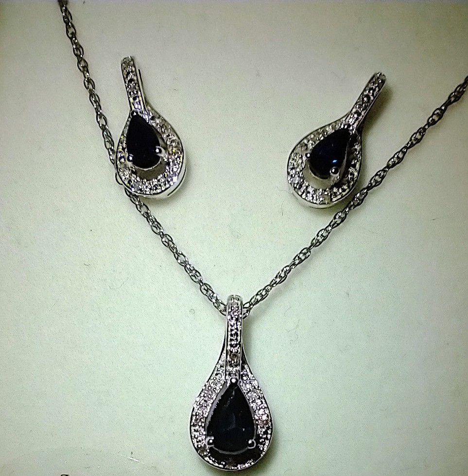Sapphire Sterling Silver pendant and earrings set