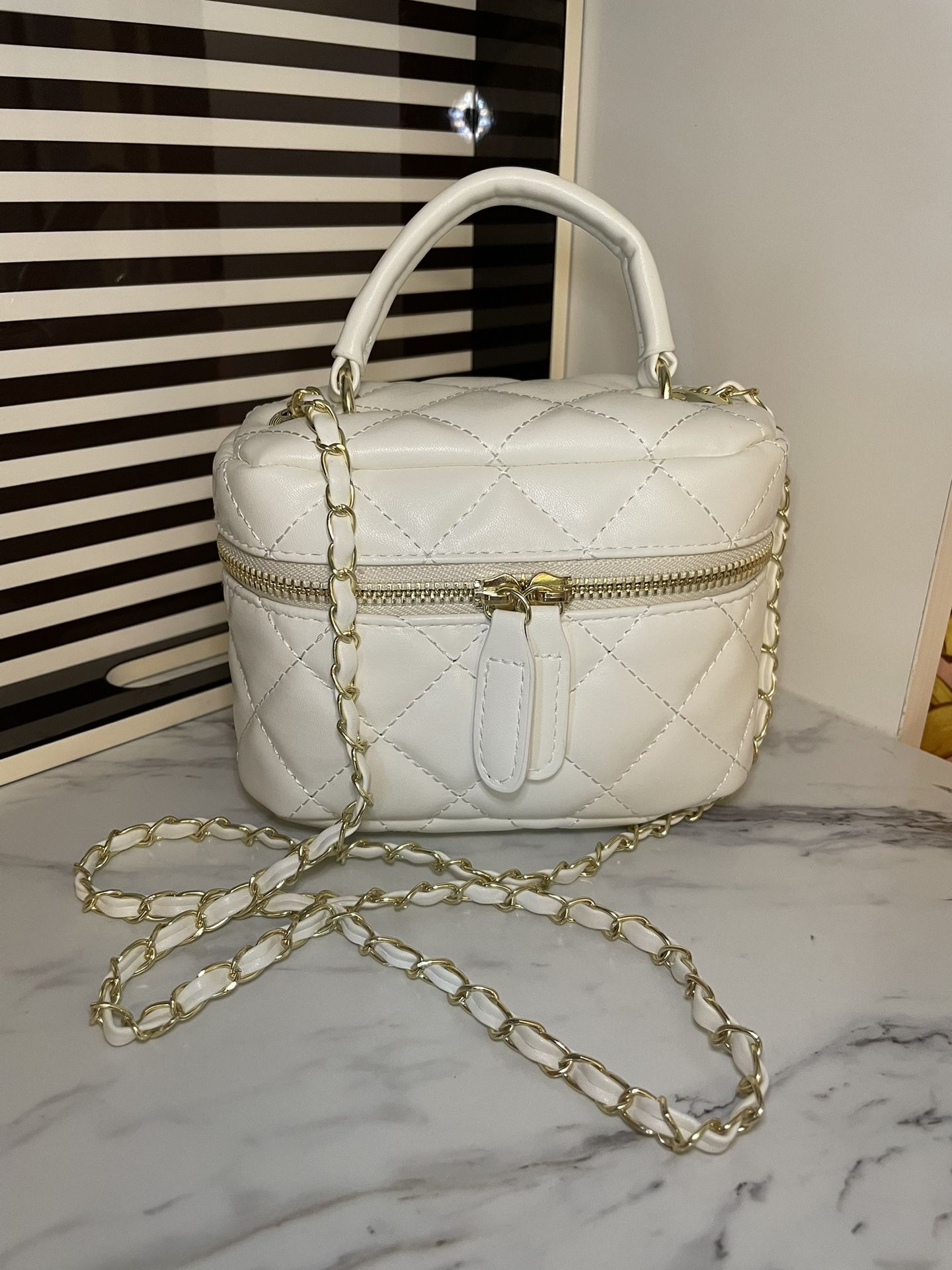 White Quilted Mini Crossbody Bag