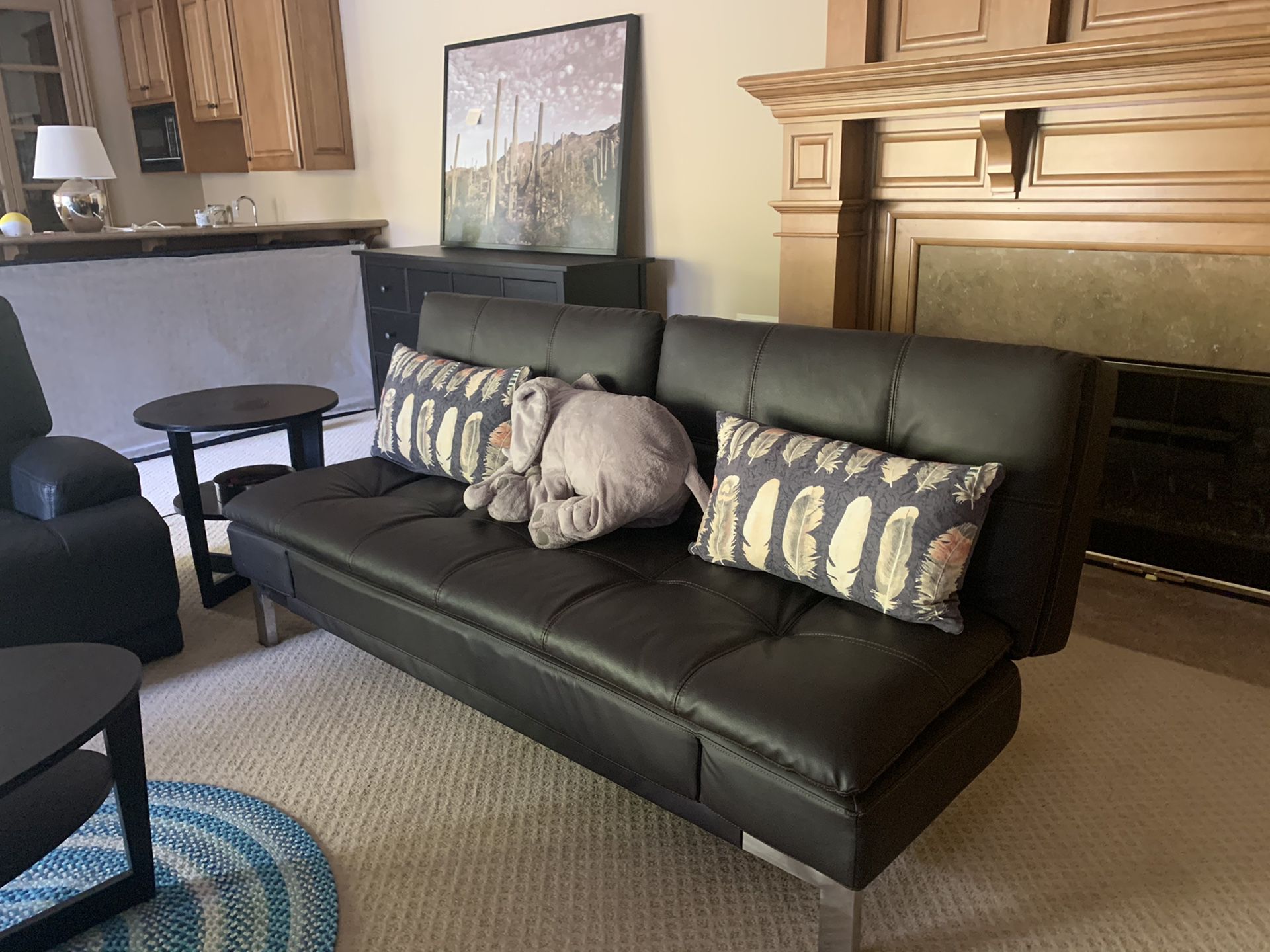 IKEA - black leather Sleeper sofa/couch/futon