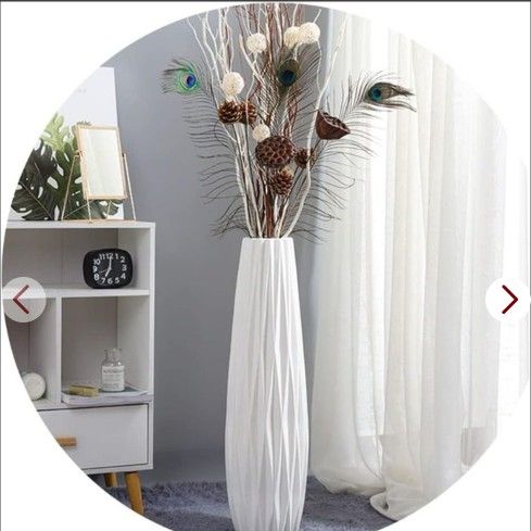 White Tall Floor Vase, 24" Ceramic Large Vase, Decorative Flower Vases -