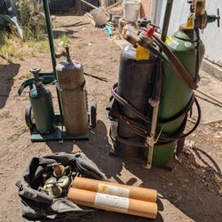 Oxygen & Acetylene Tanks With Gauges, Welding Rod