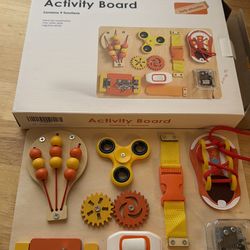 Montessori Busy Board for Toddlers, Wooden Sensory Toys Autistic Children, Travel Toys for Educational Fidget Board with Switches & Music Boxes, Fidge