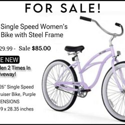 NextGen Single Speed Women’s Cruiser Bike with Steel Frame, Purple 