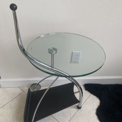 Contemporary Side Table With Wheels, Magazine Holder