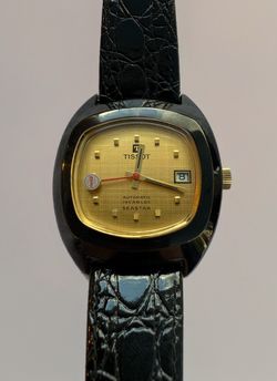 Vintage 70’s Tissot Sea Star Automatic Day Date Coca Cola Watch Crocodile Band