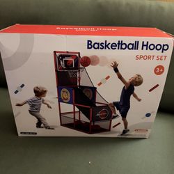 HYES 2-in-1 Arcade Basketball Game with Two Dartboards, Electronic Scoreboard, and LED Light — Indoor/Outdoor Basketball Hoop for Kids — Sports Toys f