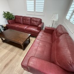 Red Leather Sofa For Sale