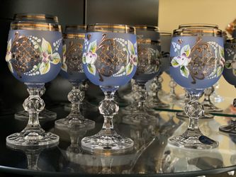 Vintage Bohemian Crystal in 24k Gold-Plated Glass Set of 6