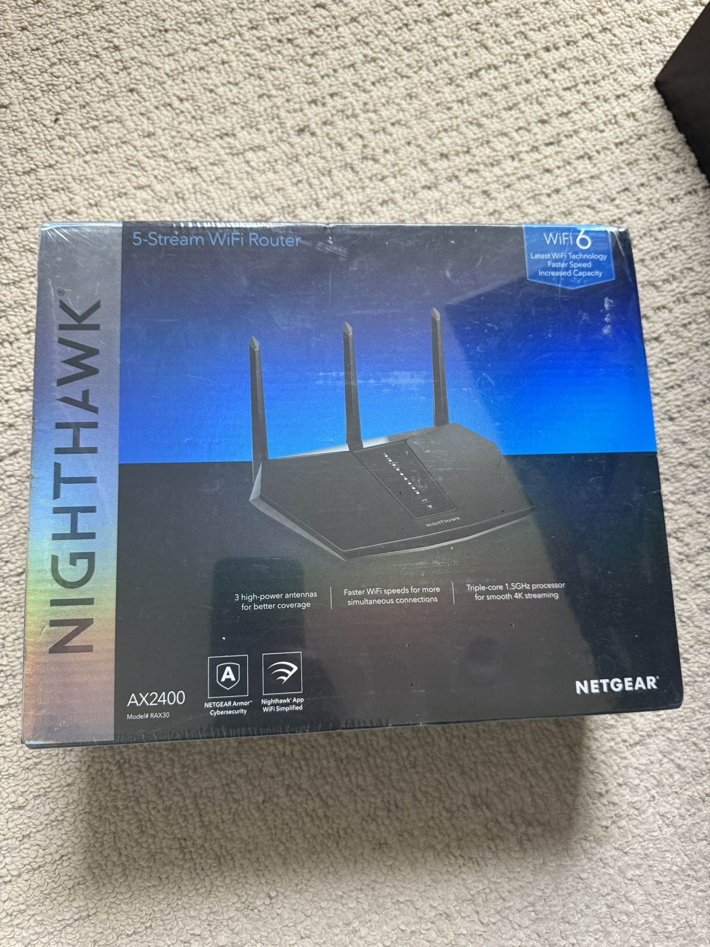 NETGEAR Nighthawk WiFi 6 Router (RAX30) - Security Features, 5-Stream Dual-Band Gigabit Router, AX2400 Wireless Speed (Up to 2.4 Gbps), Covers Up to 2