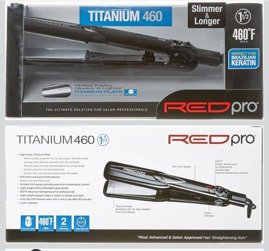 RED Pro Titanium 460 Styler Flat Iron, 1 1/2" for Silk Pressing & Keratin Treatments, Eliminates Frizz, Instant Heat, Auto Shut-Off, Heavy Duty Swivel