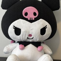 NEW W/ TAG Kuromi Tweed Plush Sanrio Black Pink Textured Fabric Stuffed Toy