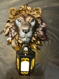 Large Resin Decorative Lion Head with Lantern Wall Decor -Art hanging Decor accent piece