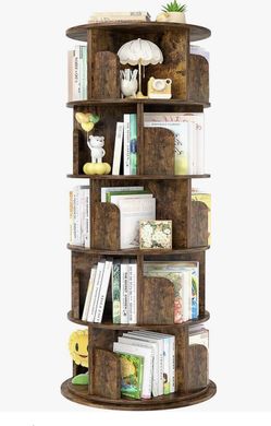 Rotating Bookshelf, 360 Wood Spinning Bookshelf Tower, 5 Tier Floor Standing Bookcase NEW