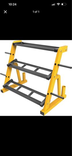 Heavy Duty 3-Tier Dumbbell Rack with Weight Plate Storage – Yellow/Black
