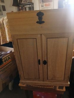Wood display Cabinet/Jewelry Box with Black Iron Hardware