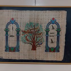22×16 Osiris Papyrus Hand Painted On Papyrus Paper Egyptian "Birds Papyrus" Signed 