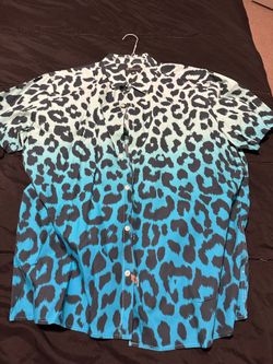 INC/Macys Button Up Turquoise Leopard Print Mens XL