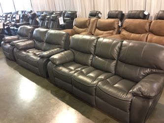 Cozy Light Gray Vinyl 2 Piece Sofa and Loveseat Recliner Set (Recliner Chair $499)