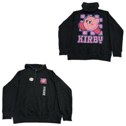 Kirby Nintendo Black Pullover Hoodie Sweatshirt Mens Medium & 2XL New 