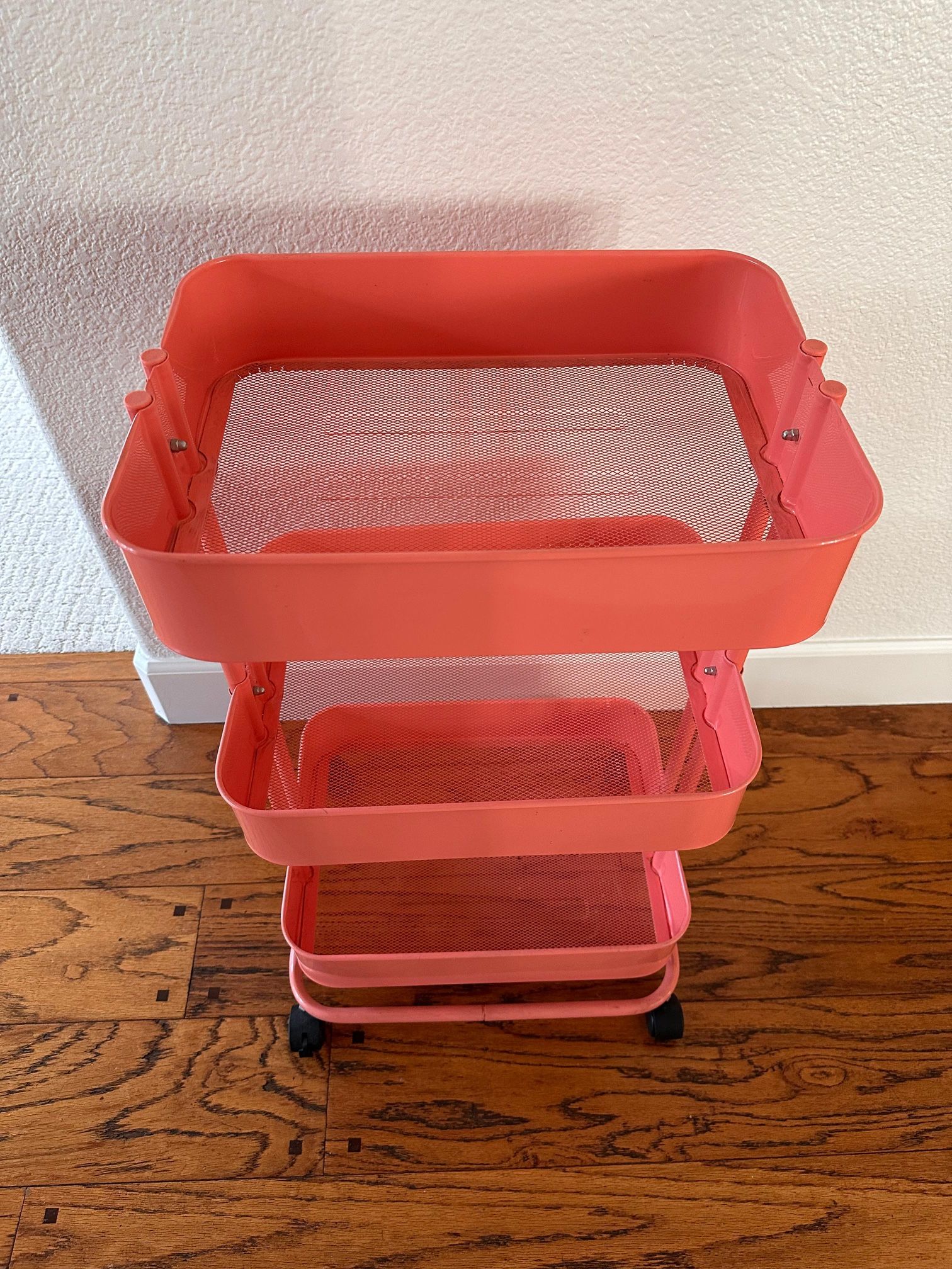 Three-Tier Metal Rolling Cart - Coral