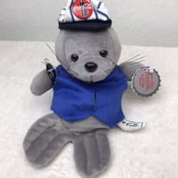 Coca-Cola COKE SODA JERK SEAL W/ HAT & VEST 9" Bean Bag Stuffed Animal 1998 NEW
