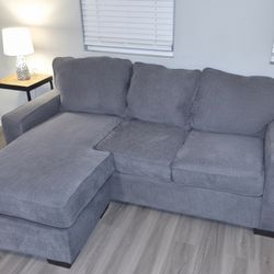 Modern Gray Sectional Loveseat w/ Reversible Chaise – Clean & Comfy