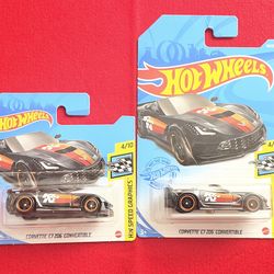 Hot wheels super treasure hunt corvette c7 z06 convertible, short and long card