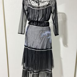 Yantha Silver Dress with sheer black overlay Size 6/8