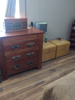 Vintage Dresser (Heavy), & 2 vintage night stands.