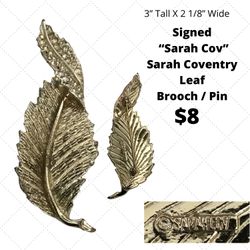 Signed “Sarah Cov” Sarah Coventry Leaf Brooch Pin