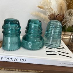 ANTIQUE Lot 3- Insulator collection antique glass insulators RR railroad California Teal Blue Vintage collectibles glassware heavy