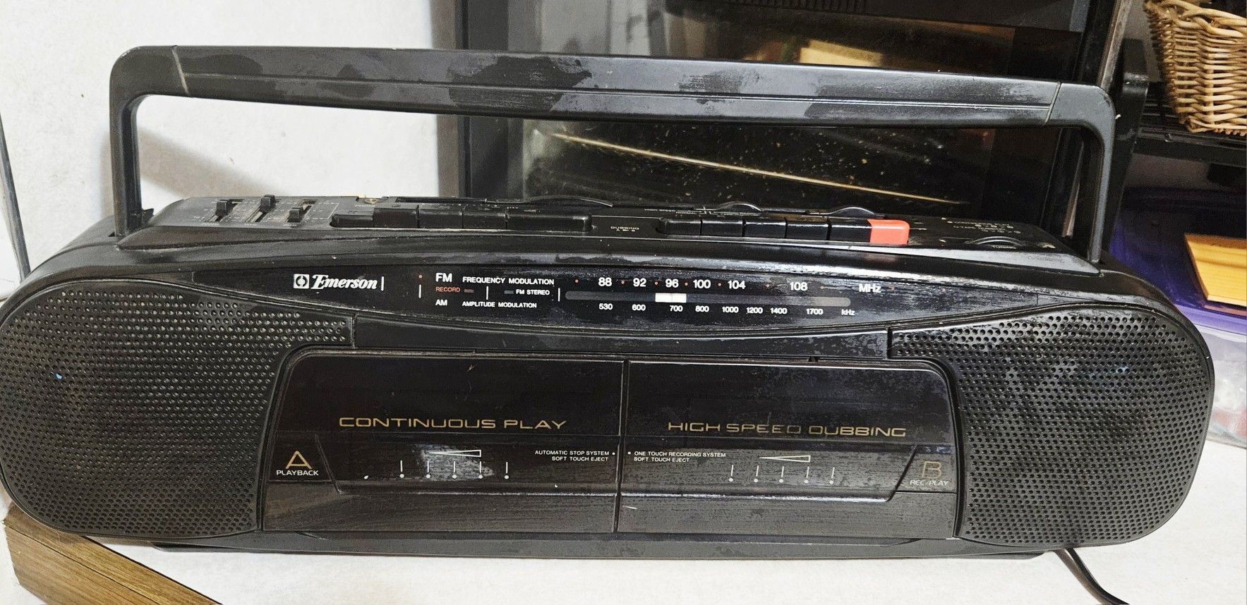 Vintage Emerson Model AC 2332 Dual Cassette Player Dubber AM FM Radio Graphic EQ