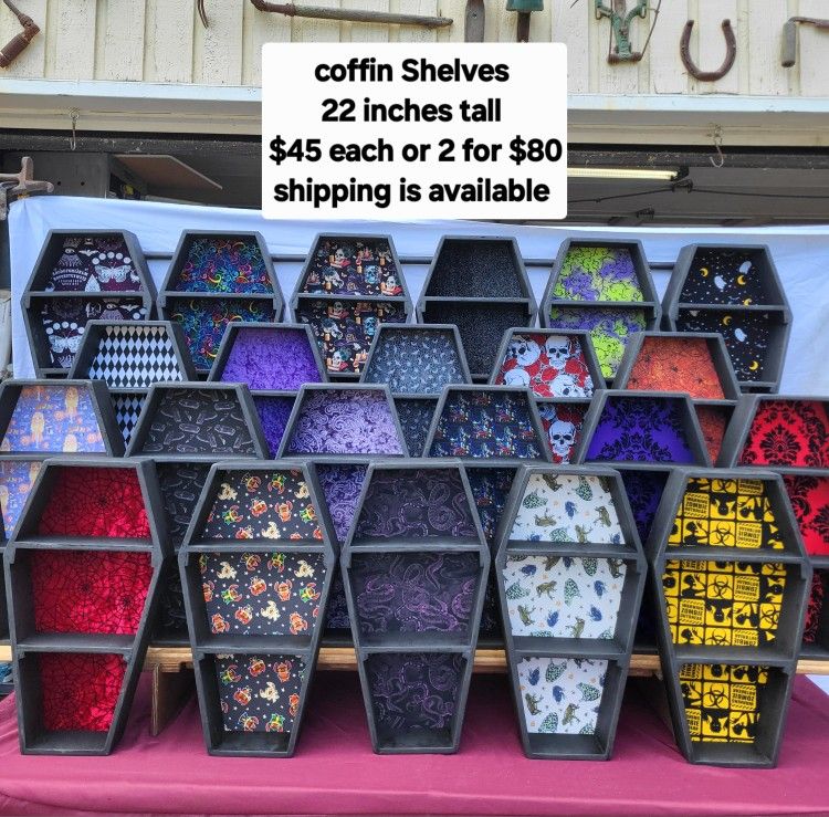 Coffin Shaped Curio Shelves