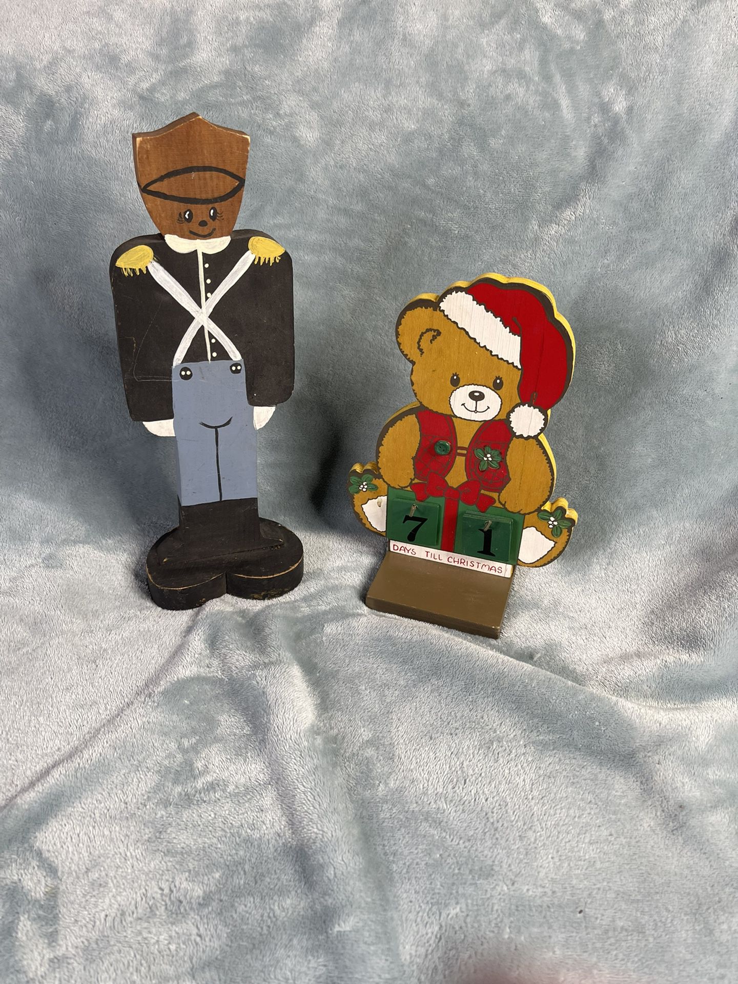 Christmas teddy bear and drummer boy wooden hand painted figurines