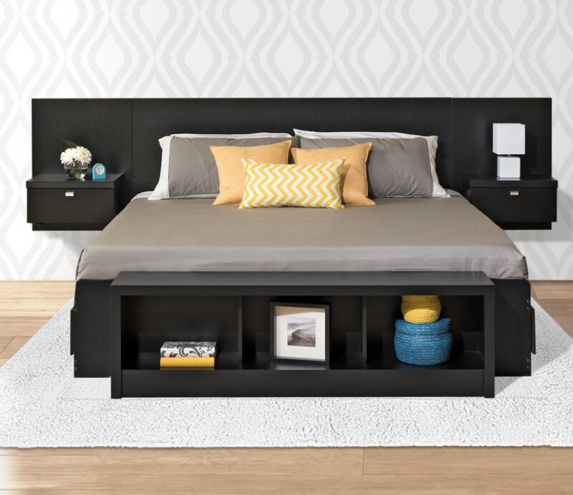 King 6 drawer bed frame, floating headboard & bench