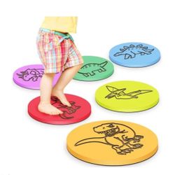 Dinosaur Stepping Stones for Kids, Wooden Toddler Balance Stones, 6 Pcs, Multicolor