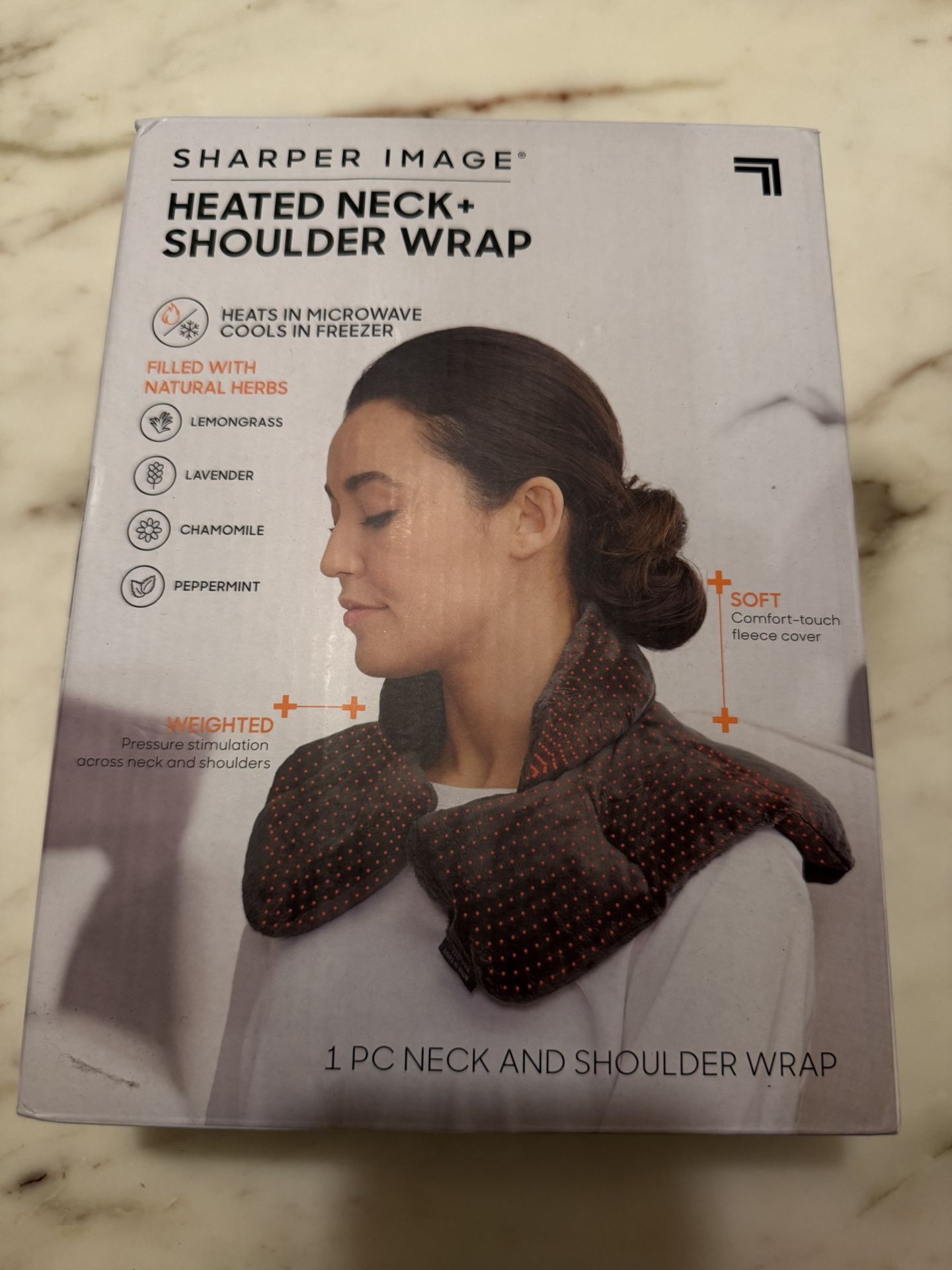 Sharper Image Heated Neck & Shoulder Wrap - Microwavable Warm & Cooling Plush Pad, Scented Aromatherapy (100% Natural Lavender & Herb Spa Blend), Pain