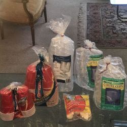 Clear Plastic Coffee Cups Wine Glasses Red Solo Cups Forks Spoons Knives 