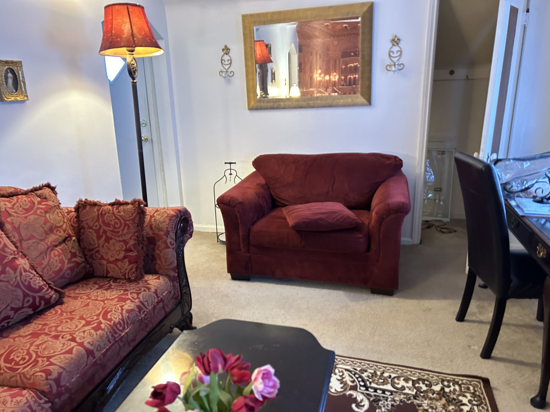 Living Room Sofa and Chair Burgundy 